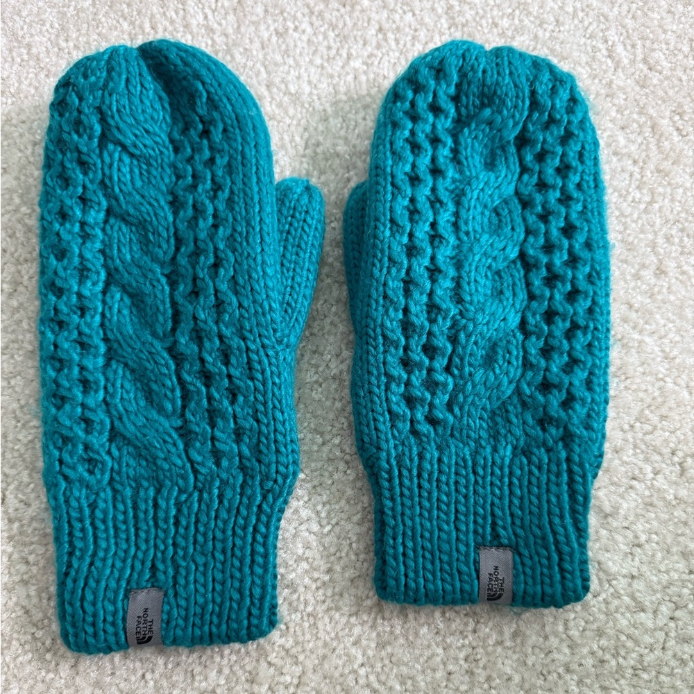 North Face Teal Knit Mittens
